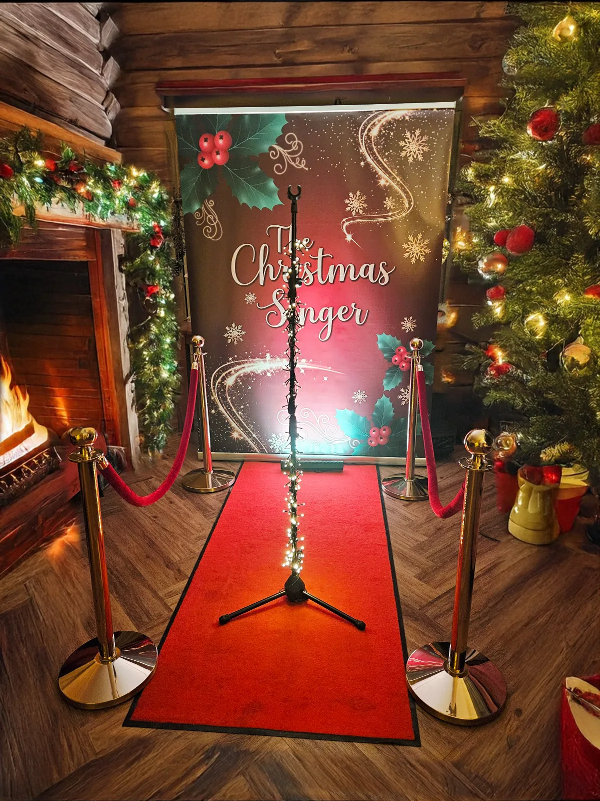 Kerstsetting met microfoon en sfeerverlichting